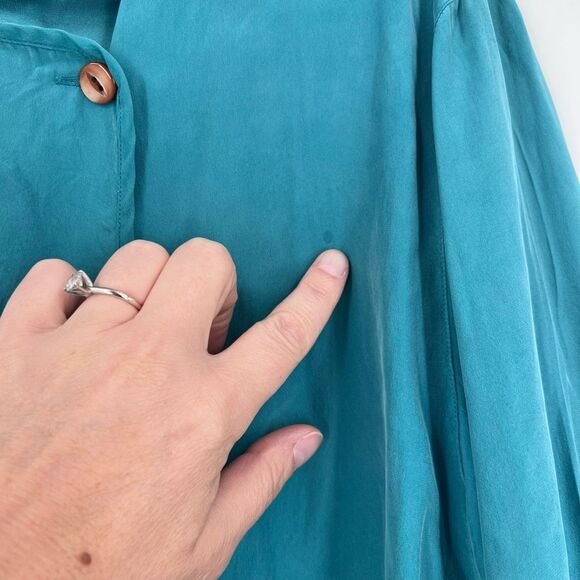 Vintage Sigrid Olsen Secrets Women's Button Down LS Silk Top Blue‎ Size 8 - Picture 5 of 16